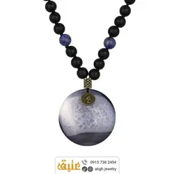سینه ریز عقیق سلیمانی مرغوب تراش گرد، انیکس و سودالیت مات معدنی بافت گره ای