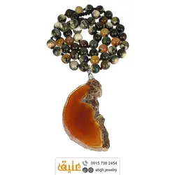 سینه ریز اسلایس عقیق خراسانی درشت مرغوب و عقیق ماداگاسکار سبز، قهوه ای خوش نقش معدنی بافت گره ای