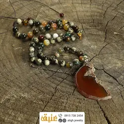 سینه ریز اسلایس عقیق خراسانی درشت مرغوب و عقیق ماداگاسکار سبز، قهوه ای خوش نقش معدنی بافت گره ای