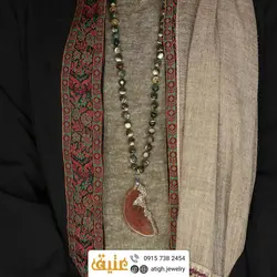 سینه ریز اسلایس عقیق خراسانی درشت مرغوب و عقیق ماداگاسکار سبز، قهوه ای خوش نقش معدنی بافت گره ای