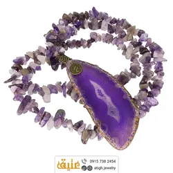 سینه ریز اسلایس عقیق سلیمانی بنفش با نقش و نگار زیبا و آمتیست نامنظم معدنی