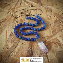 سینه ریز آمتیست راف و عقیق دراگون (اژدها) آبی تراش مکعب مربع معدنی بسیار خاص بافت گره ای