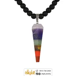 سینه ریز هفت سنگ چاکرا منشوری و عقیق سیاه (انیکس) مات معدنی بافت کشویی