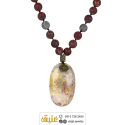 سینه ریز فسیل مرجان طبیعی با نقش و نگارهای بسیار زیبا، رودونیت و سرپنتین مات معدنی بافت گره ای خاص