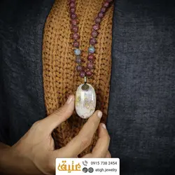 سینه ریز فسیل مرجان طبیعی با نقش و نگارهای بسیار زیبا، رودونیت و سرپنتین مات معدنی بافت گره ای خاص