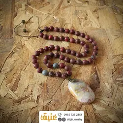 سینه ریز فسیل مرجان طبیعی با نقش و نگارهای بسیار زیبا، رودونیت و سرپنتین مات معدنی بافت گره ای خاص