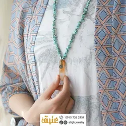 سینه ریز فیروزه تبتی نامنظم و کوارتز راف تیتانیوم طبیعی بسیار خوشرنگ تمام سنگ