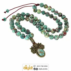 سینه ریز فیروزه نیشابوری و فیروزه آفریقایی معدنی بافت گره فریم طرح گل بسیار خوشرنگ