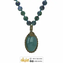 سینه ریز عقیق سبزآبی بسیار خوشرنگ و آزوریت مالاکیت معدنی بافت گره ای