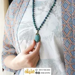 سینه ریز عقیق سبزآبی بسیار خوشرنگ و آزوریت مالاکیت معدنی بافت گره ای