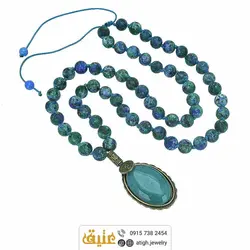 سینه ریز عقیق سبزآبی بسیار خوشرنگ و آزوریت مالاکیت معدنی بافت گره ای