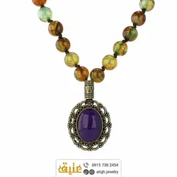 سینه ریز جید بنفش و عقیق اژدها (دراگون) رگه دار چند رنگ معدنی طرح قلب