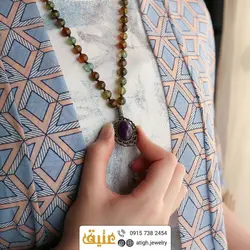 سینه ریز جید بنفش و عقیق اژدها (دراگون) رگه دار چند رنگ معدنی طرح قلب