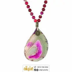 سینه ریز اسلایس عقیق هندوانه ای و عقیق ماداگاسکار صورتی معدنی بسیار خوشرنگ گره ای