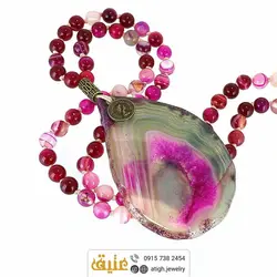 سینه ریز اسلایس عقیق هندوانه ای و عقیق ماداگاسکار صورتی معدنی بسیار خوشرنگ گره ای