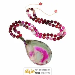 سینه ریز اسلایس عقیق هندوانه ای و عقیق ماداگاسکار صورتی معدنی بسیار خوشرنگ گره ای
