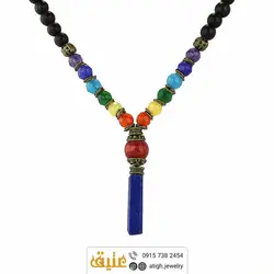 سینه ریز هفت سنگ چاکرا معدنی تراش دار با آویز لاجورد افغان مکعب مستطیل