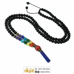 سینه ریز هفت سنگ چاکرا معدنی تراش دار با آویز لاجورد افغان مکعب مستطیل