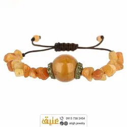 دستبند عقیق هندی نارنجی و گوی عقیق معدنی بافت و حدید مکعبی