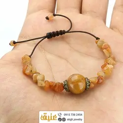 دستبند عقیق هندی نارنجی و گوی عقیق معدنی بافت و حدید مکعبی
