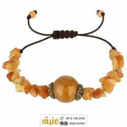 دستبند عقیق هندی نارنجی و گوی عقیق معدنی بافت و حدید مکعبی