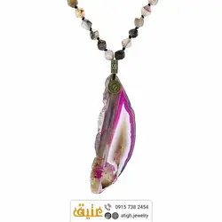 سینه ریز اسلایس عقیق سلیمانی صورتی و عقیق شجری تراش استار خوش نقش گره ای