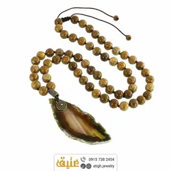 سینه ریز اسلایس عقیق سلیمانی عسلی و جاسپر مریم معدنی بسیار خوشرنگ گره ای