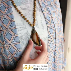 سینه ریز اسلایس عقیق سلیمانی عسلی و جاسپر مریم معدنی بسیار خوشرنگ گره ای