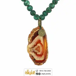 سینه ریز فیروزه آفریقایی و عقیق سلیمانی طبیعی با رگه های بینظیر