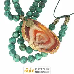 سینه ریز فیروزه آفریقایی و عقیق سلیمانی طبیعی با رگه های بینظیر