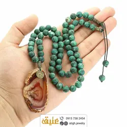 سینه ریز فیروزه آفریقایی و عقیق سلیمانی طبیعی با رگه های بینظیر