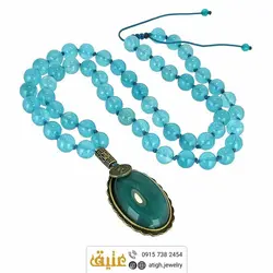 سینه ریز عقیق سبزآبی و عقیق آبی کلسدونی معدنی خوشرنگ بافت گره ای