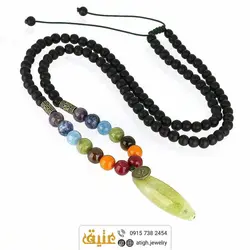 سینه ریز هفت سنگ چاکرا با آویز یشم و انیکس مات طبیعی سری بینظیر سنگ‌های قیمتی‌‌