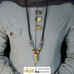 سینه ریز هفت سنگ چاکرا با آویز یشم و انیکس مات طبیعی سری بینظیر سنگ‌های قیمتی‌‌