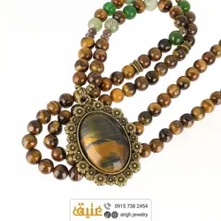 سینه ریز چشم ببر، عقیق سبز، یشم و کوارتز دودی معدنی‌ فریم طرح گل‌‌‌