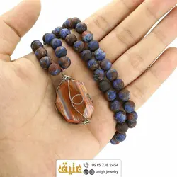 سینه ریز عقیق سلیمانی و سرپنتین آبی قهوه‌ای مات طبیعی‌‌