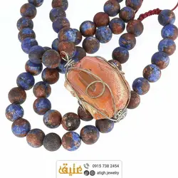 سینه ریز عقیق سلیمانی و سرپنتین آبی قهوه‌ای مات طبیعی‌‌