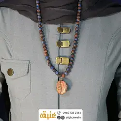 سینه ریز عقیق سلیمانی و سرپنتین آبی قهوه‌ای مات طبیعی‌‌