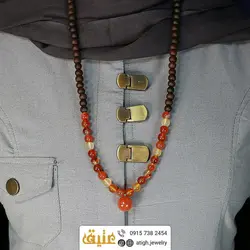 سینه ریز گوی عقیق سرخ و کارنلین همراه چوب زیتون