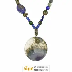 سینه ریز عقیق خزه ای، عقیق آبی نامنظم و تراش دار و جاسپر معدنی