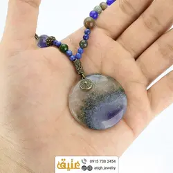 سینه ریز عقیق خزه ای، عقیق آبی نامنظم و تراش دار و جاسپر معدنی