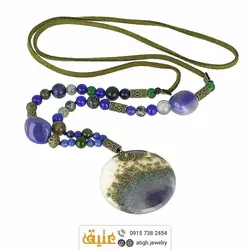 سینه ریز عقیق خزه ای، عقیق آبی نامنظم و تراش دار و جاسپر معدنی