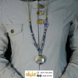 سینه ریز عقیق خزه ای، عقیق آبی نامنظم و تراش دار و جاسپر معدنی