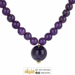 سینه ریز گوی آمتیست طبیعی، جید بنفش و چوب زیتون