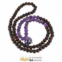 سینه ریز گوی آمتیست طبیعی، جید بنفش و چوب زیتون