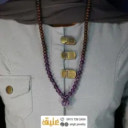 سینه ریز گوی آمتیست طبیعی، جید بنفش و چوب زیتون