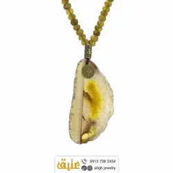 سینه ریز آنتیک اسلایس عقیق سلیمانی و زبرجد تراش دار معدنی بافت