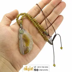 سینه ریز آنتیک اسلایس عقیق سلیمانی و زبرجد تراش دار معدنی بافت