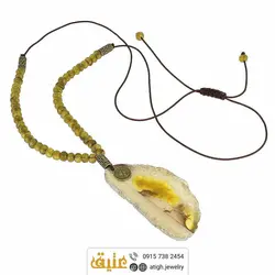 سینه ریز آنتیک اسلایس عقیق سلیمانی و زبرجد تراش دار معدنی بافت