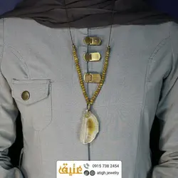 سینه ریز آنتیک اسلایس عقیق سلیمانی و زبرجد تراش دار معدنی بافت